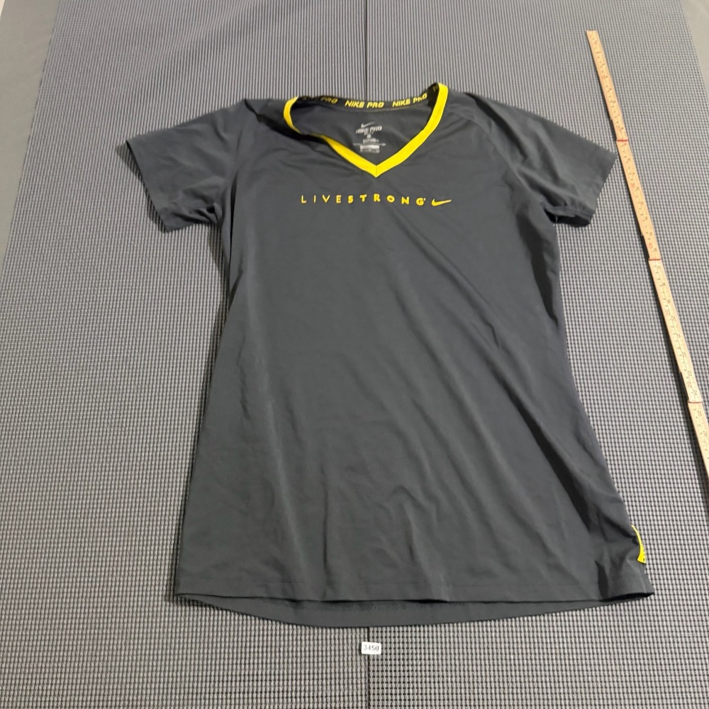 Nike Pro Livestrong Dri-Fit Short Sleeve Shirt Gray Yellow XL Fitted